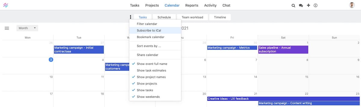 Importing calendar