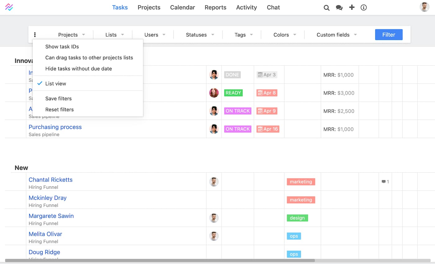 Master project board list view