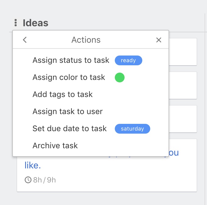 Automated actions menu